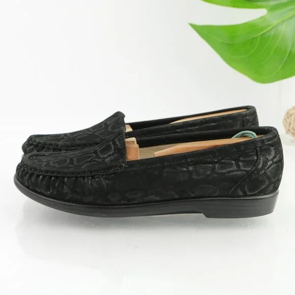 SAS Womens Simplify Loafers Size 8.5 M Black Leather Python Diabetic Flat Shoes - Picture 5 of 12